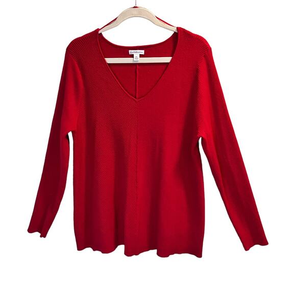 Croft & Barrow Women's Red Solid Long Sleeve Pullover V-Neck Sweater Size XL - Picture 1 of 11